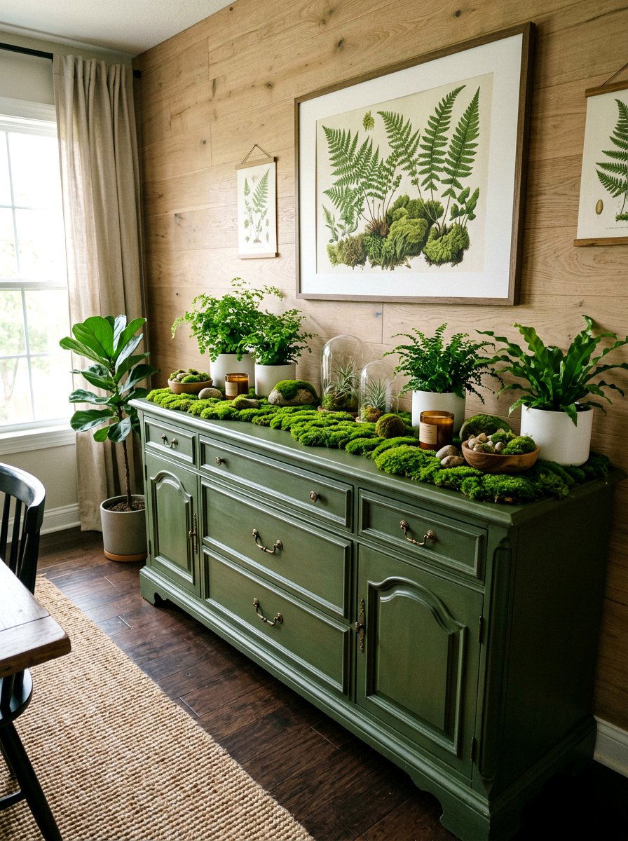 Mossy Green Buffet - 25 Spring Buffet Decor Ideas