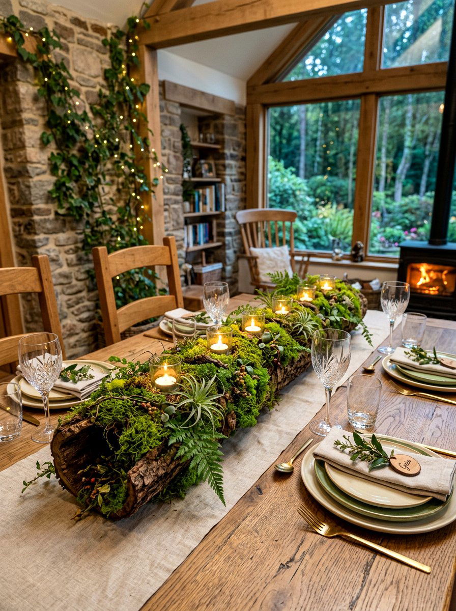 Mossy Log Candle Holder Centerpiece - 25 Spring Candle Centerpiece Ideas