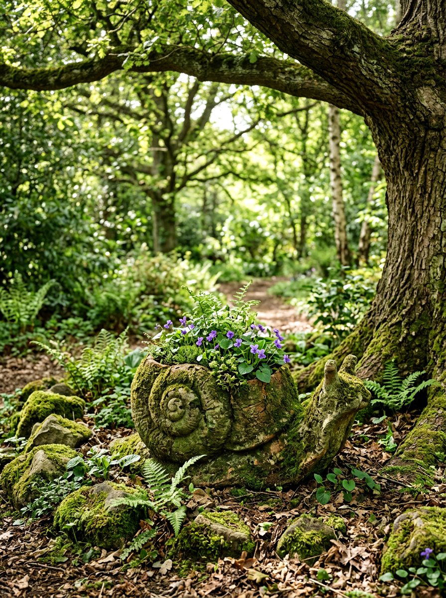 Mossy Snail Planter - 25 Spring Snail Planter Ideas