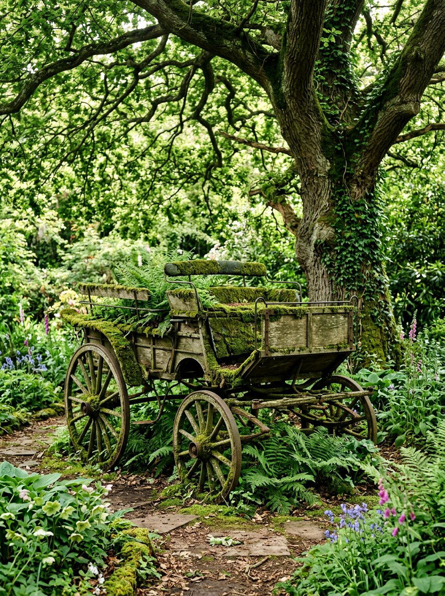 Mossy Spring Wagon - 25 Spring Wagon Decor Ideas