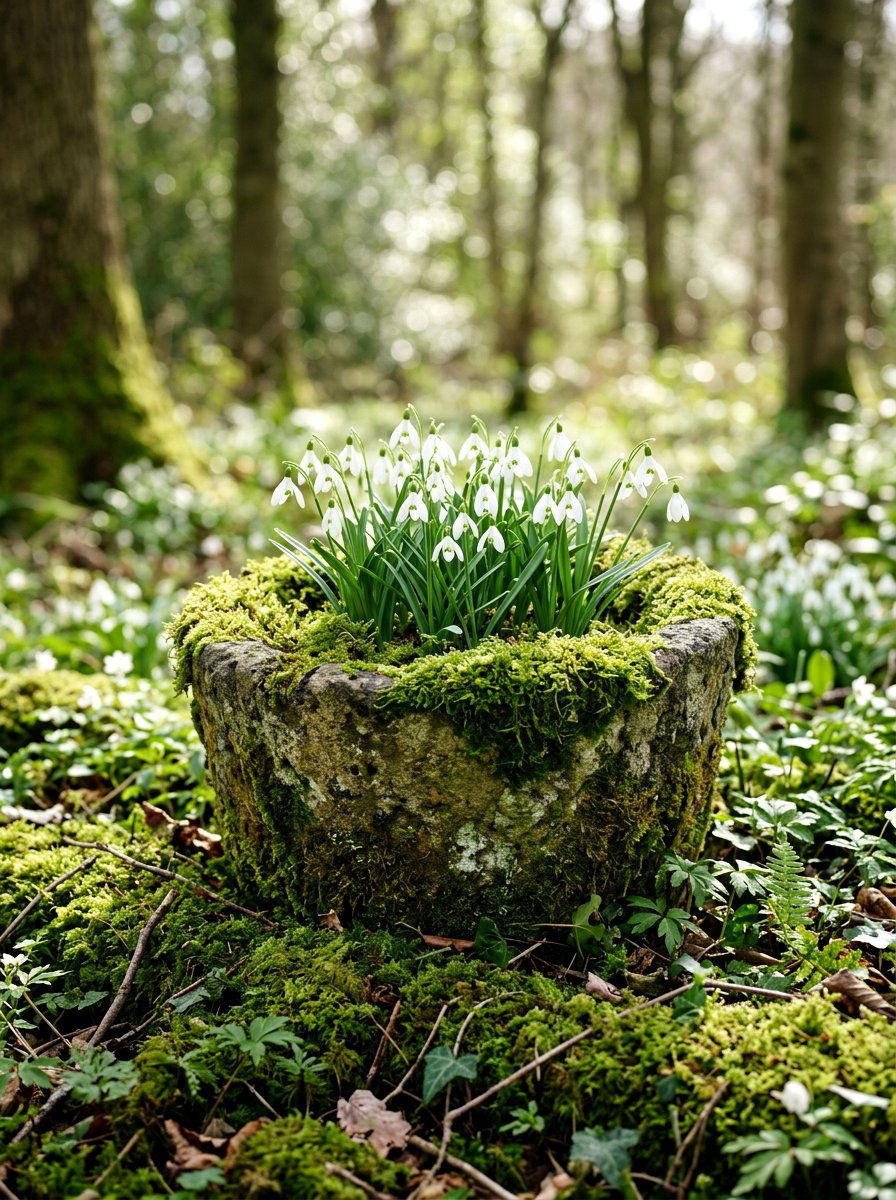 Mossy spring container - 25 Spring Garden Pot Ideas