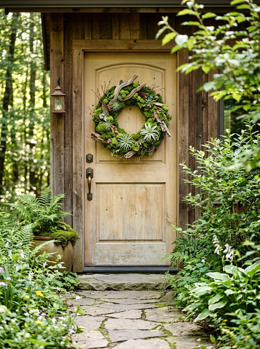 Mossy wood door decor - 25 Spring Door Swag Ideas