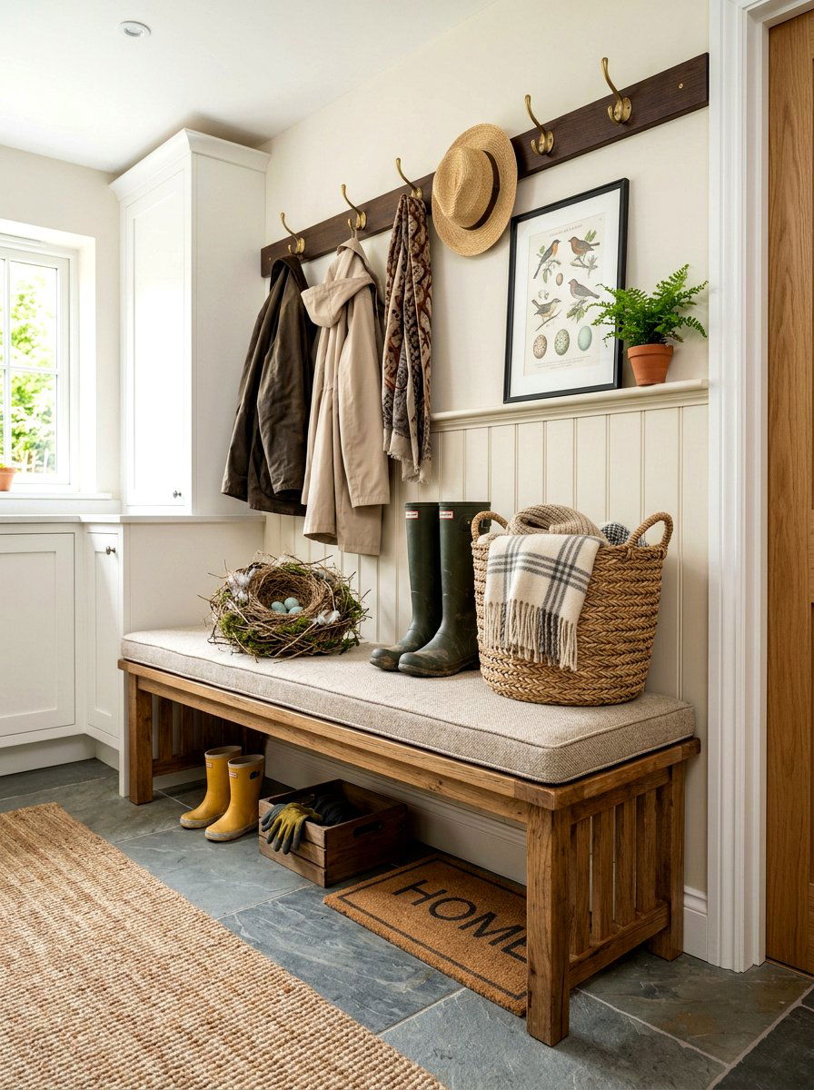 Mudroom Bench Accent - 25 Spring Bird Nest Decor Ideas
