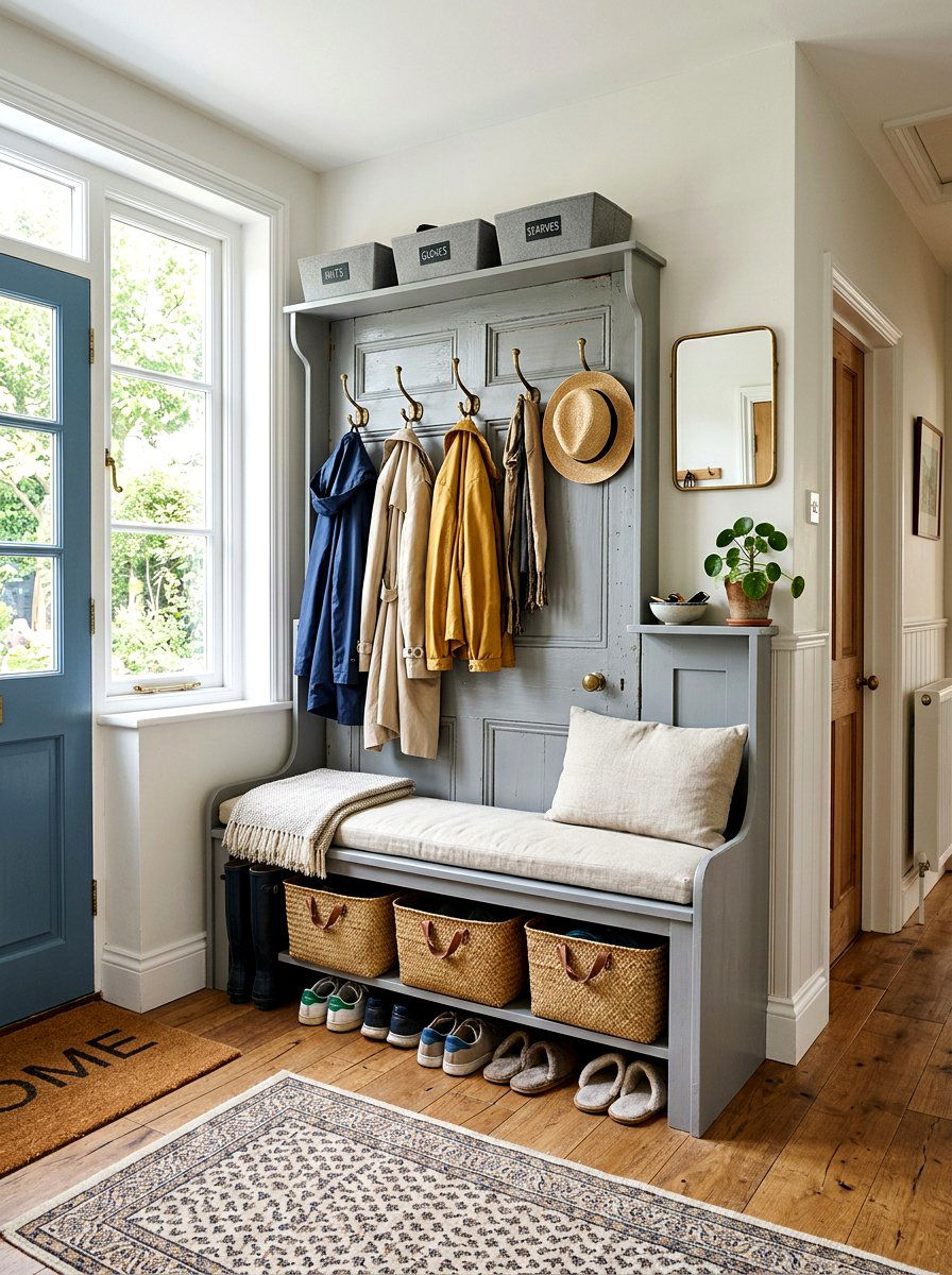 Mudroom Bench Old Door - 25 Spring Upcycled Furniture Ideas