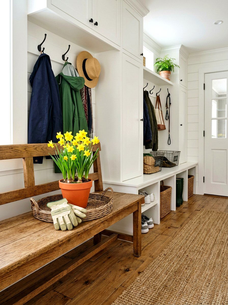 Mudroom Bench Spring Tray - 25 Spring Decorative Tray Ideas