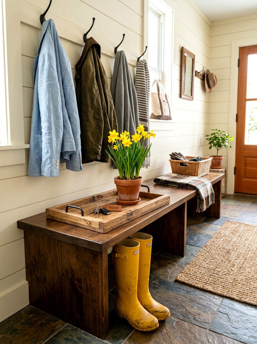 Mudroom Bench Wood Tray - 25 Spring Wooden Tray Decor Ideas