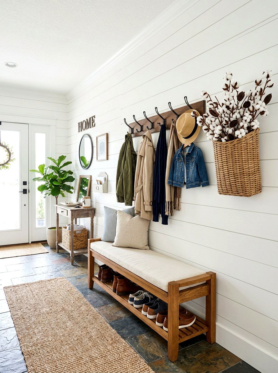 Mudroom Cotton Stem Accent - 25 Spring Cotton Stem Decor Ideas