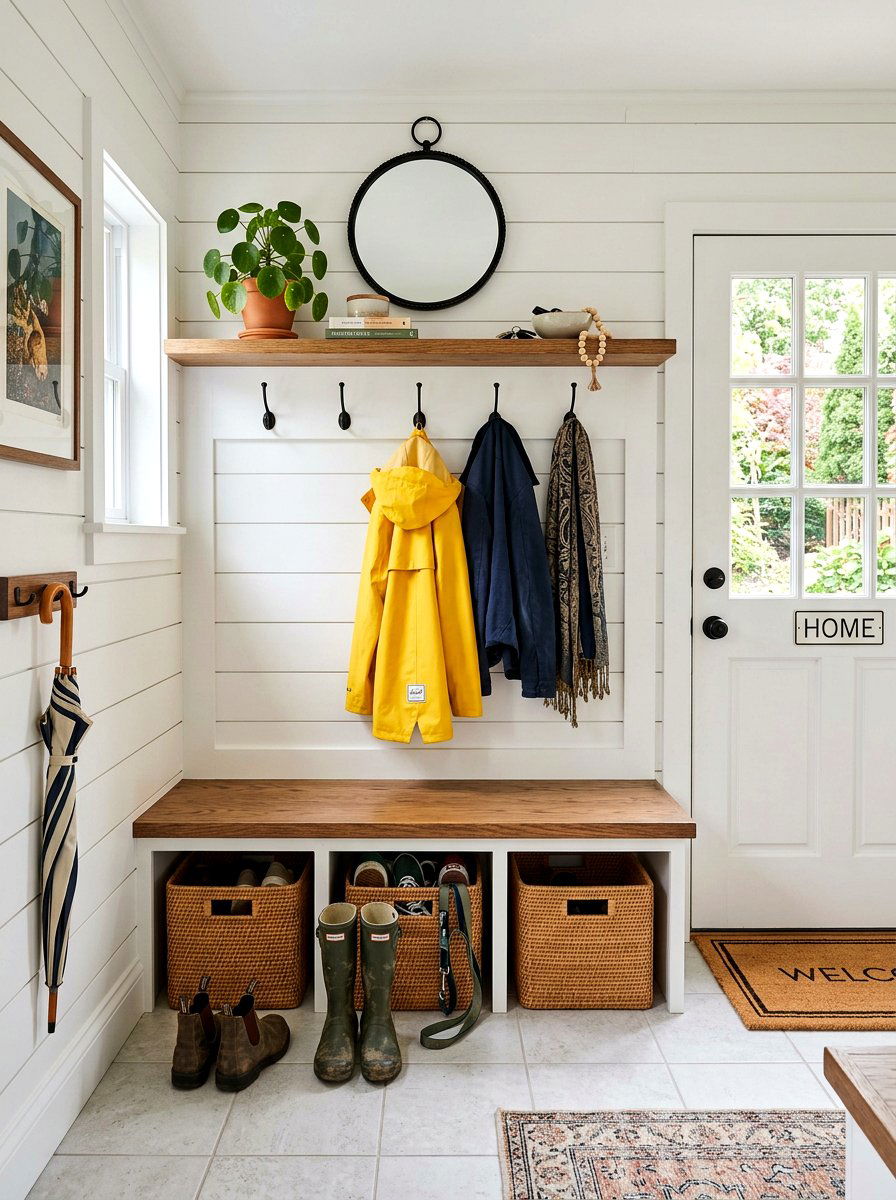 Mudroom Organization Bench - 25 Spring Open House Decor Ideas
