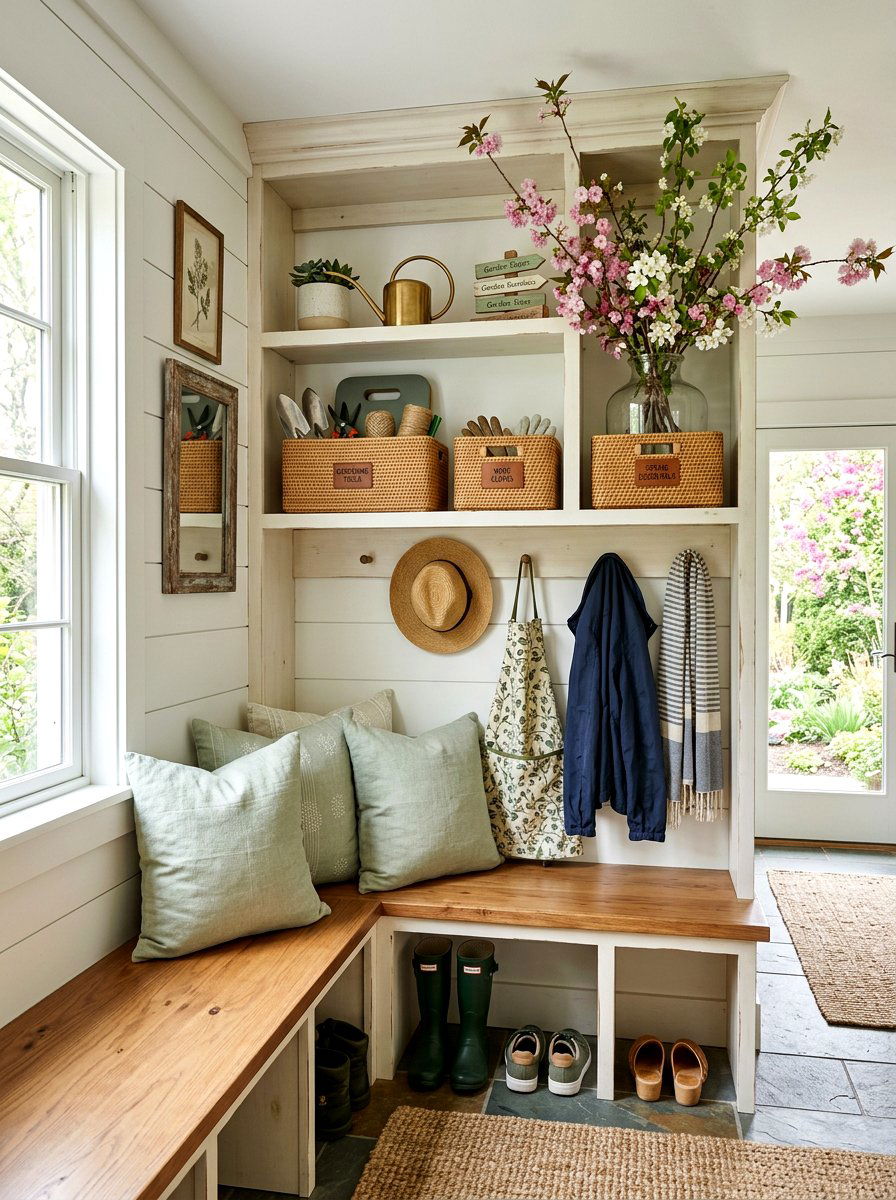 Mudroom Shelf Organization - 25 Spring Shelf Vignette Ideas