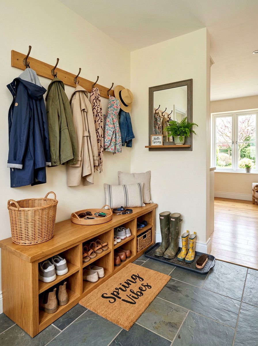 Mudroom Spring Setup - 25 Spring Model Home Decor Ideas