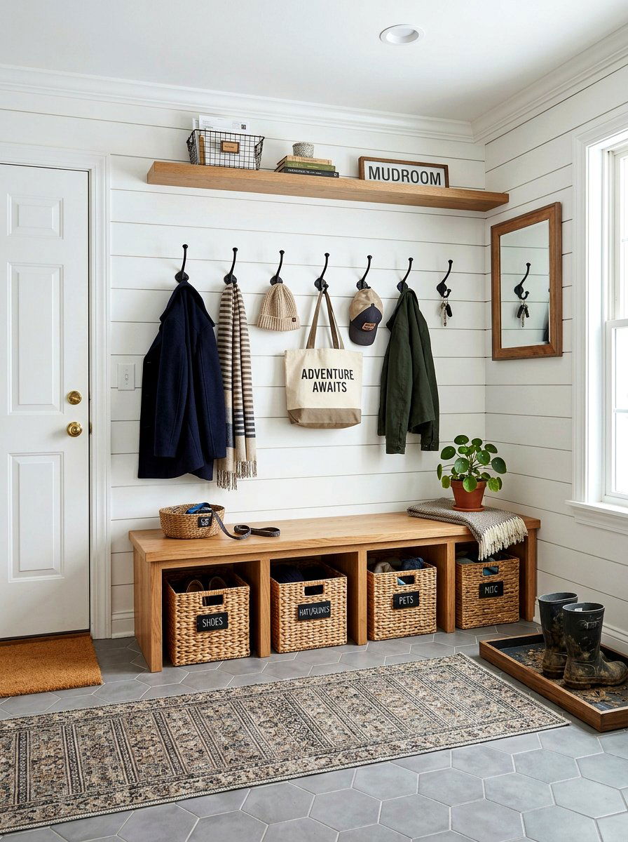 Mudroom bench styling - 25 Spring Modern Farmhouse Decor Ideas