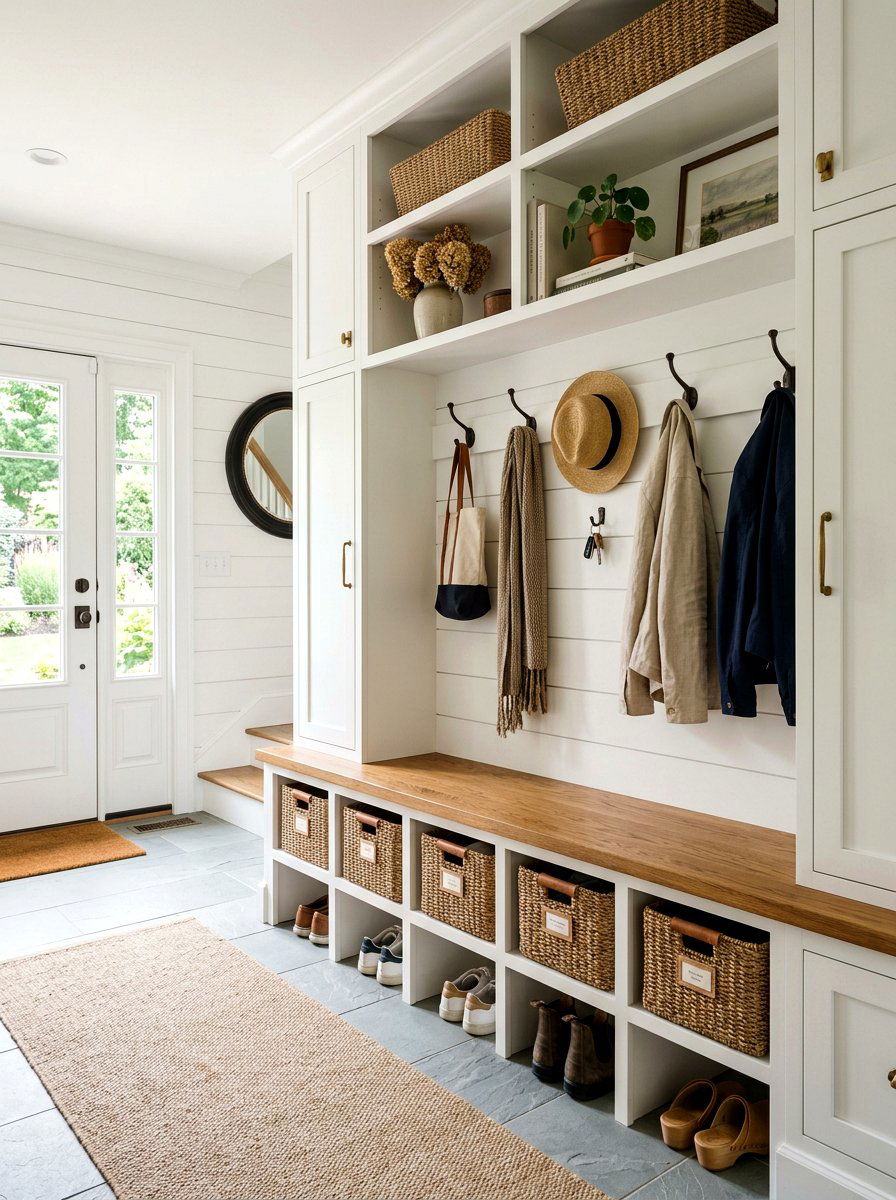 Mudroom cubby basket - 25 Spring Woven Basket Decor Ideas