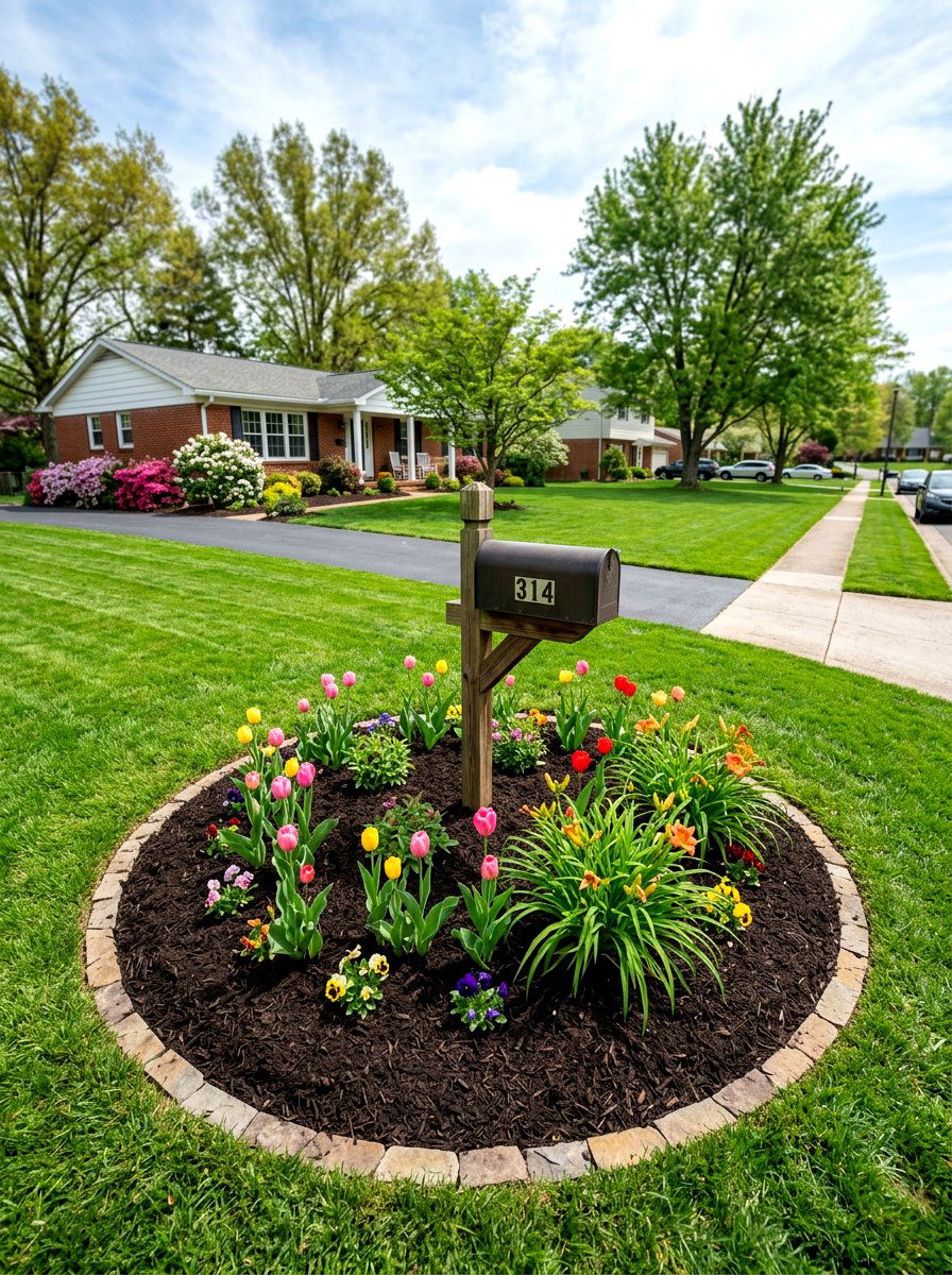 Mulched Flower Bed - 25 Spring Mailbox Garden Ideas