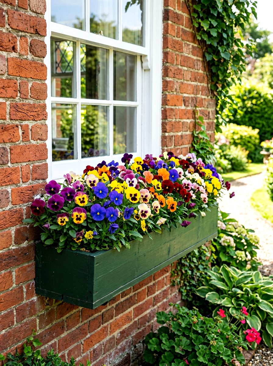 Multi Colored Pansy Window Box - 25 Spring Pansy Planter Ideas