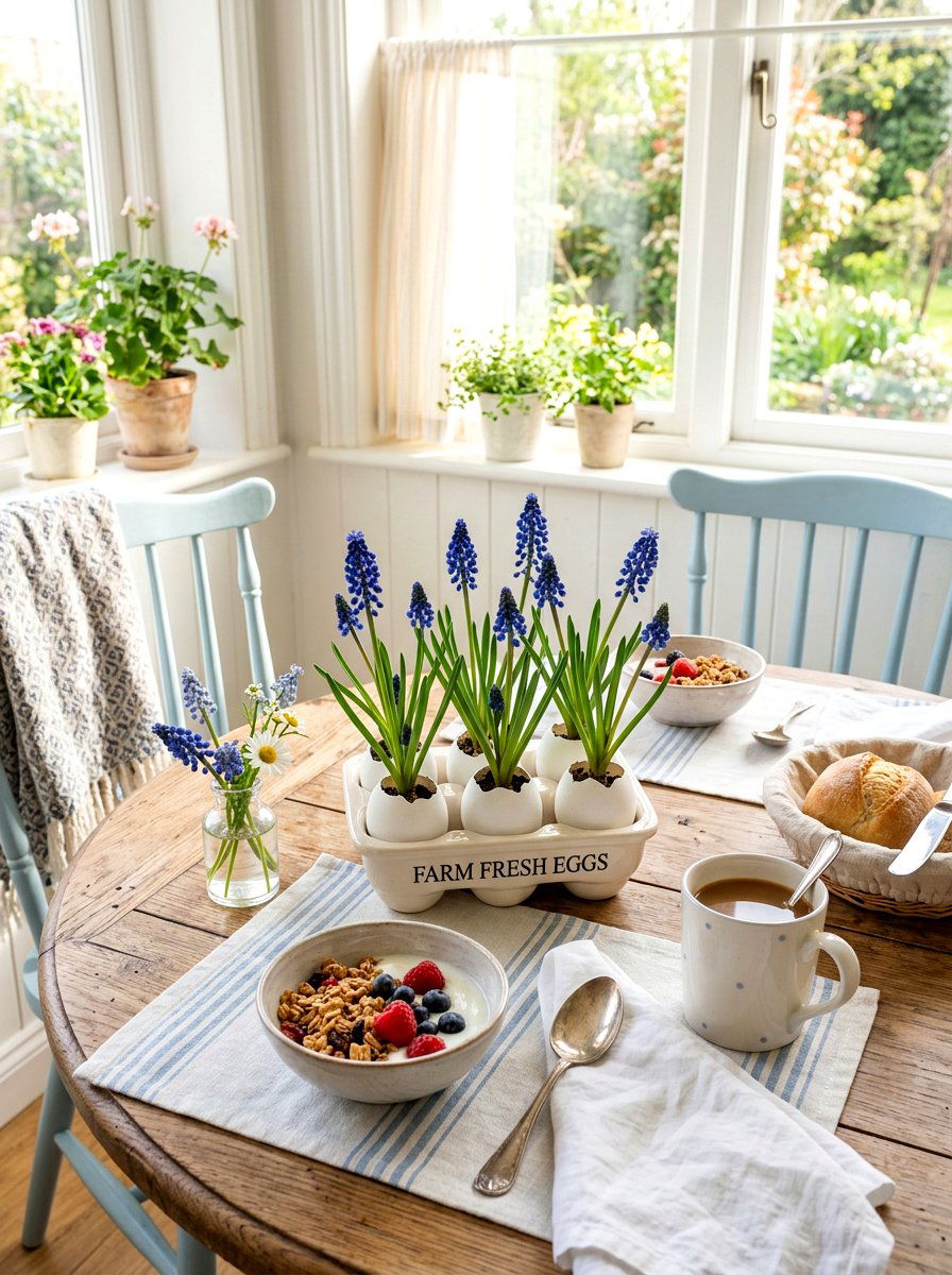 Muscari In Eggshell Planters - 25 Spring Forced Bulb Ideas