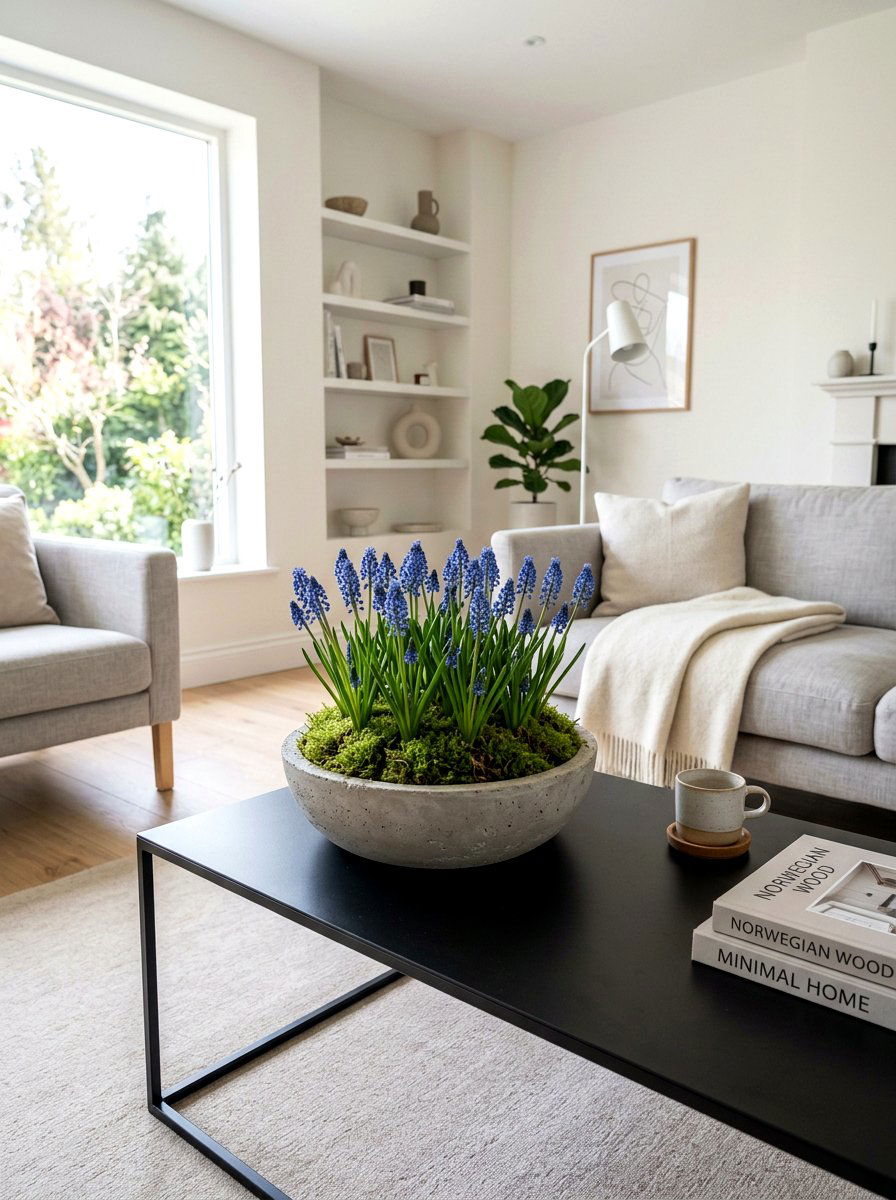 Muscari In Moss Bowls - 25 Spring Forced Bulb Ideas