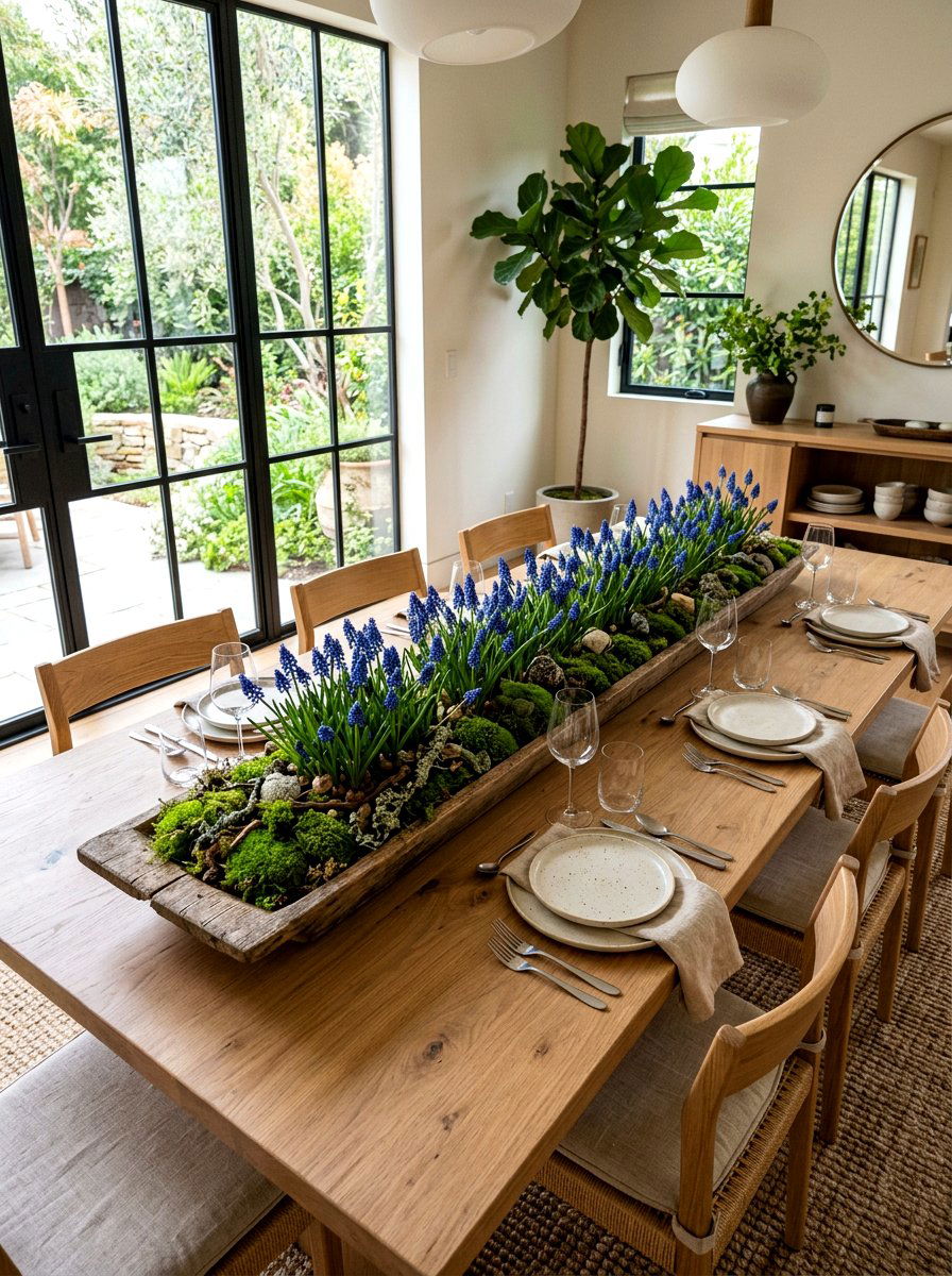 Muscari and moss centerpiece - 25 Spring Muscari Arrangement Ideas