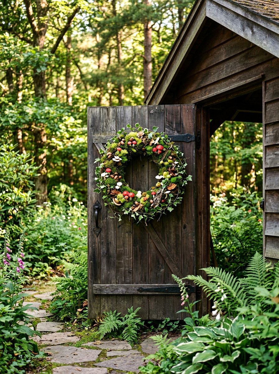 Mushroom Moss Wreath - 25 Spring Moss Wreath Ideas