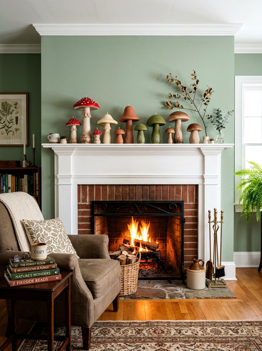 Mushroom shaped candles mantel - 25 Spring Mushroom Decor Ideas