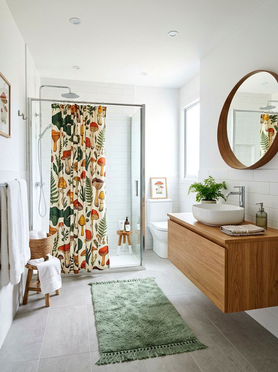 Mushroom shower curtain bathroom - 25 Spring Mushroom Decor Ideas