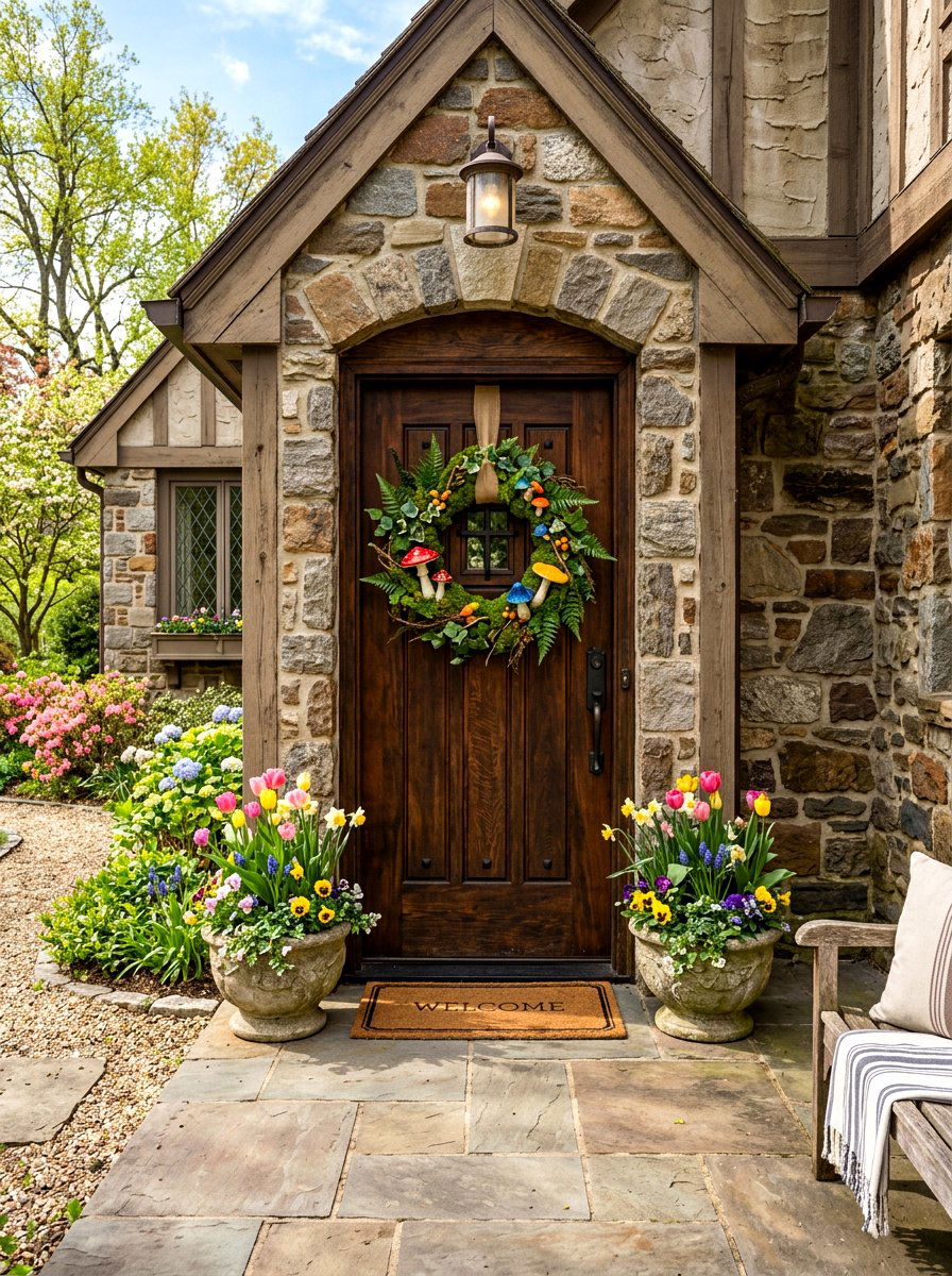 Mushroom wreath front door - 25 Spring Mushroom Decor Ideas