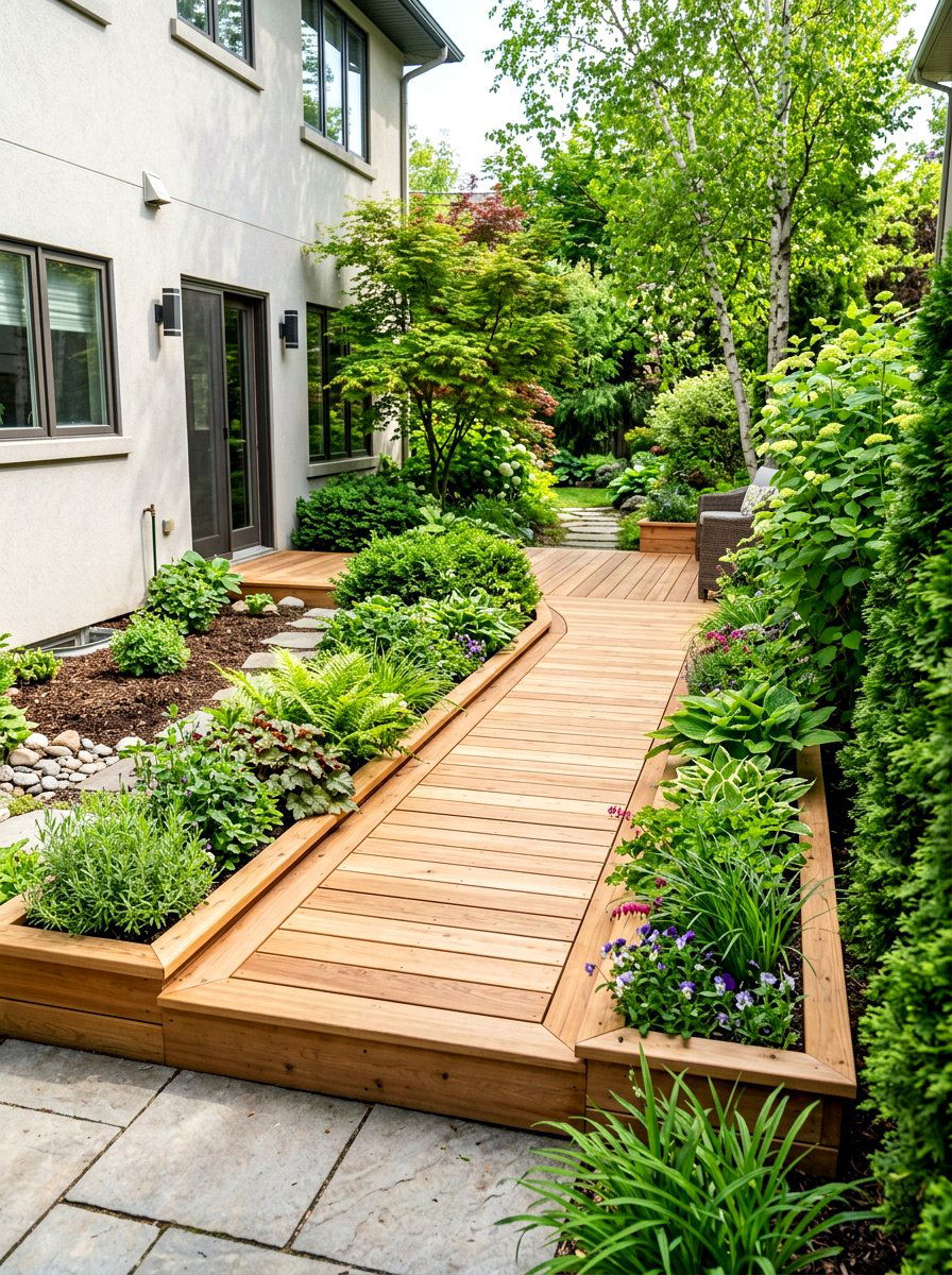 Narrow Wood Deck - 25 Spring Side Yard Decor Ideas