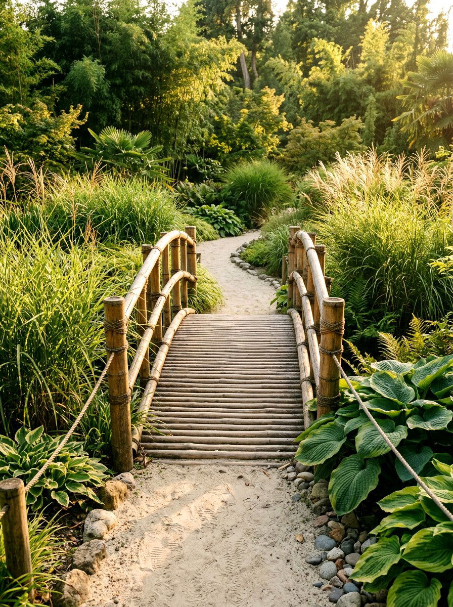 Natural Bamboo Garden Bridge - 25 Spring Garden Bridge Decor Ideas