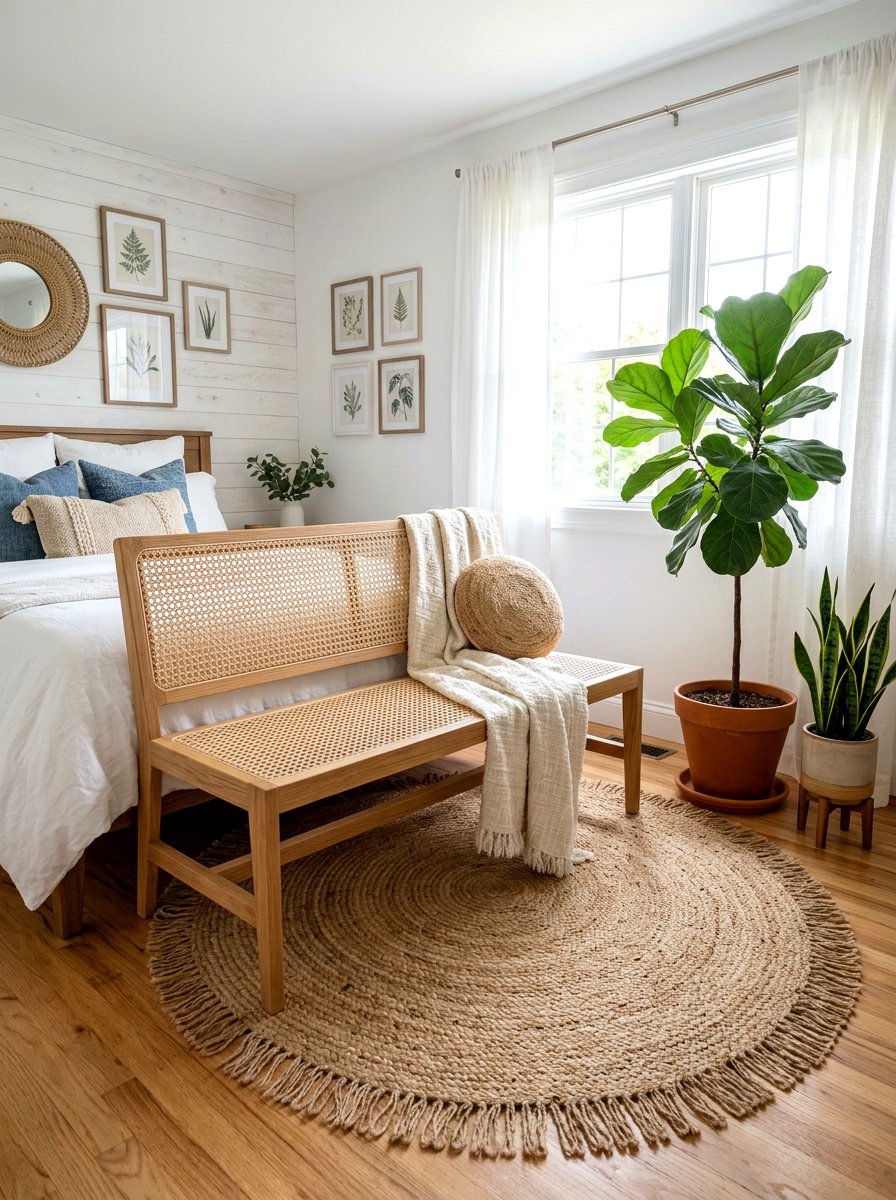 Natural Cane Bench - 25 Spring Bedroom Bench Ideas