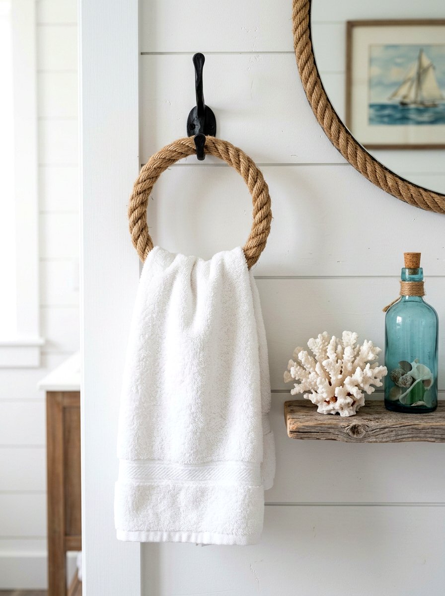 Natural Jute Rope Towel Ring - 25 Spring Towel Rack Decor Ideas