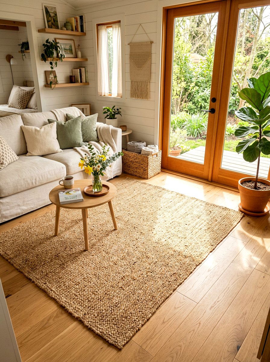 Natural Jute Rug - 25 Spring Tiny Home Decor Ideas