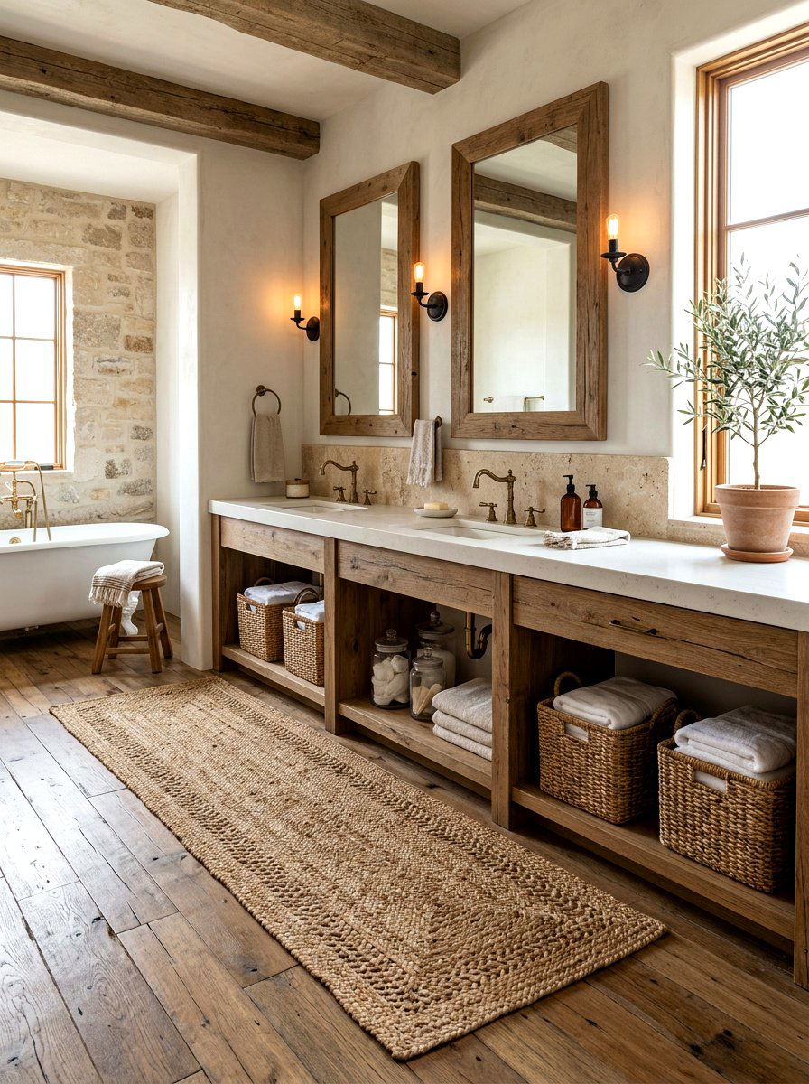 Natural Jute Rug Runner - 25 Spring Bathroom Vanity Decor Ideas
