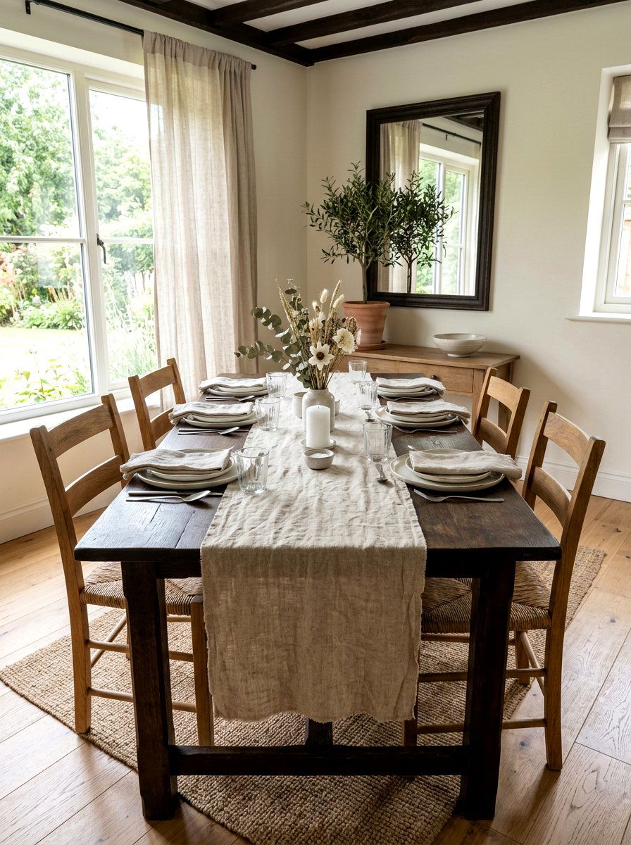 Natural Linen Table Runner - 25 Spring Dinner Party Table Ideas