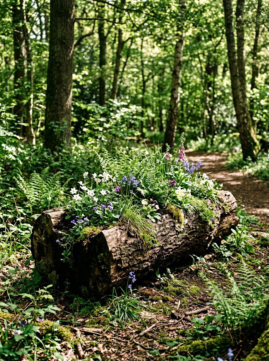 Natural Log Planter - 25 Spring Wooden Planter Ideas