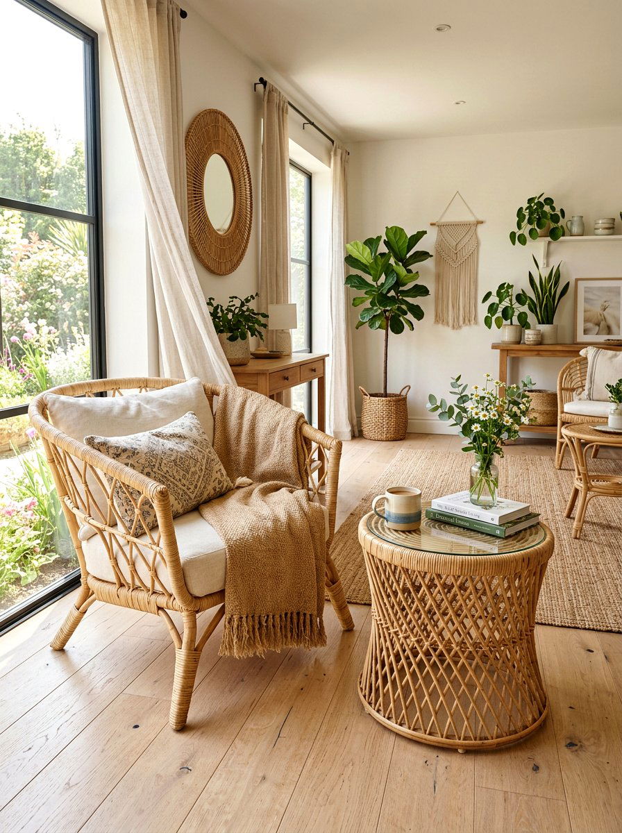 Natural Rattan Furniture - 25 Spring Room Makeover Ideas