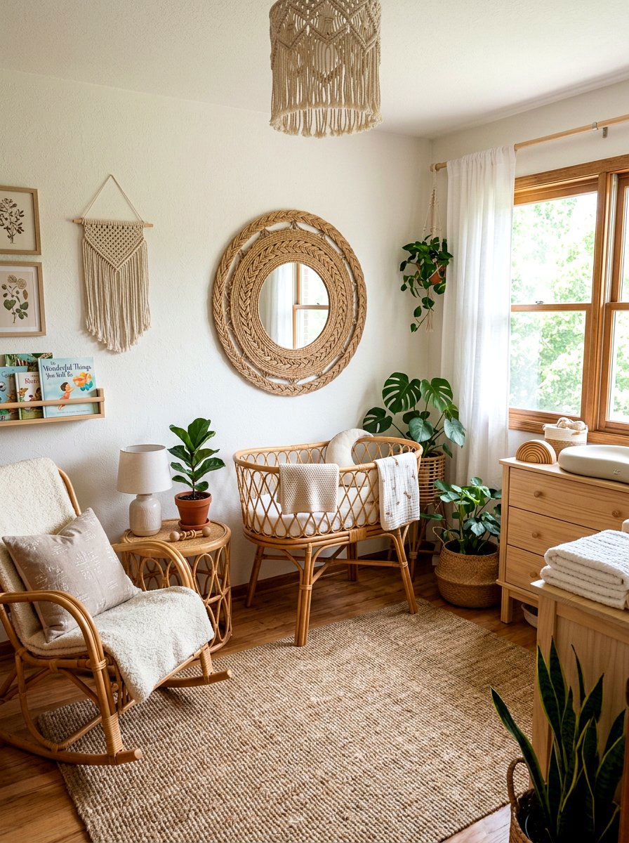 Natural Rattan Nursery - 25 Spring Nursery Decor Ideas