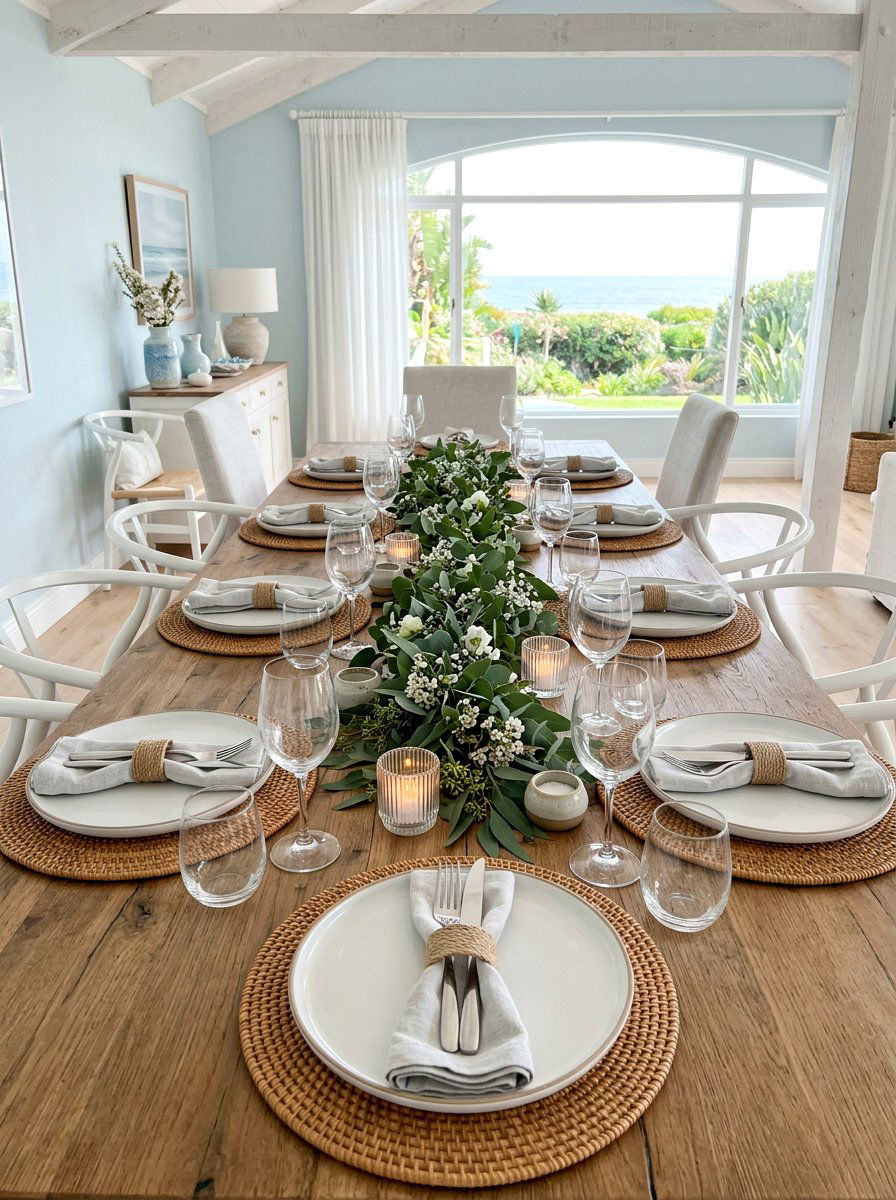 Natural Rattan Placemats - 25 Spring Long Table Decor Ideas