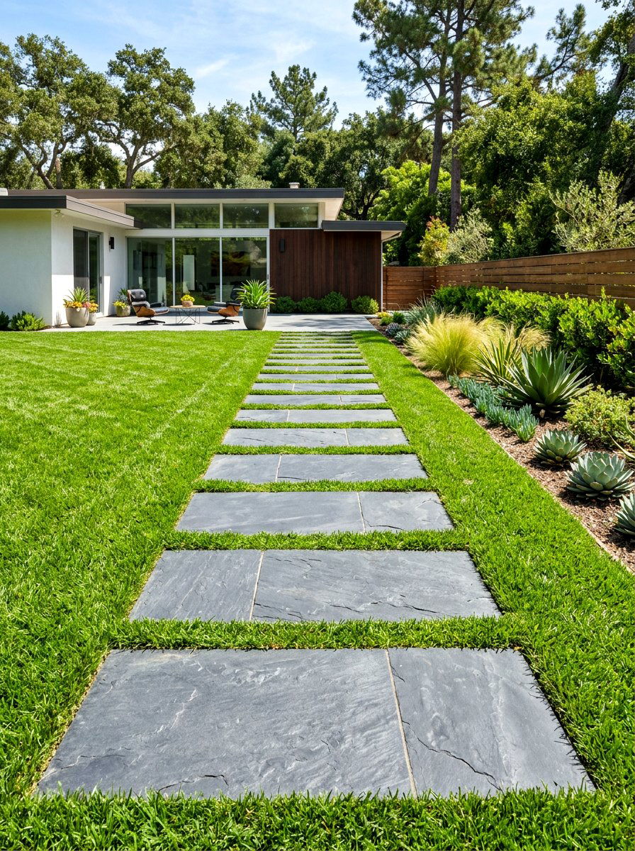 Natural Slate Tiles Lawn - 25 Spring Garden Pathway Decor Ideas