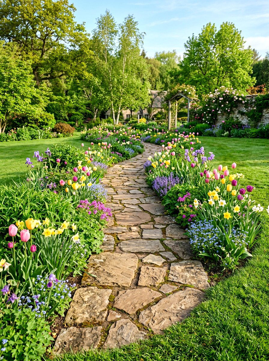 Natural Stone Pathway - 25 Spring Stone Garden Decor Ideas