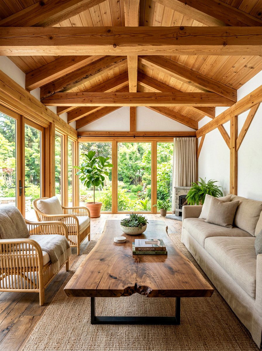 Natural Wood Accents - 25 Spring Enclosed Porch Decor Ideas