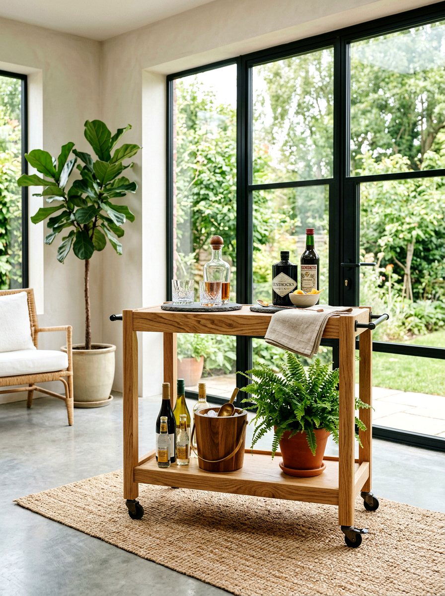Natural Wood Bar Cart - 25 Spring Bar Cart Styling Ideas
