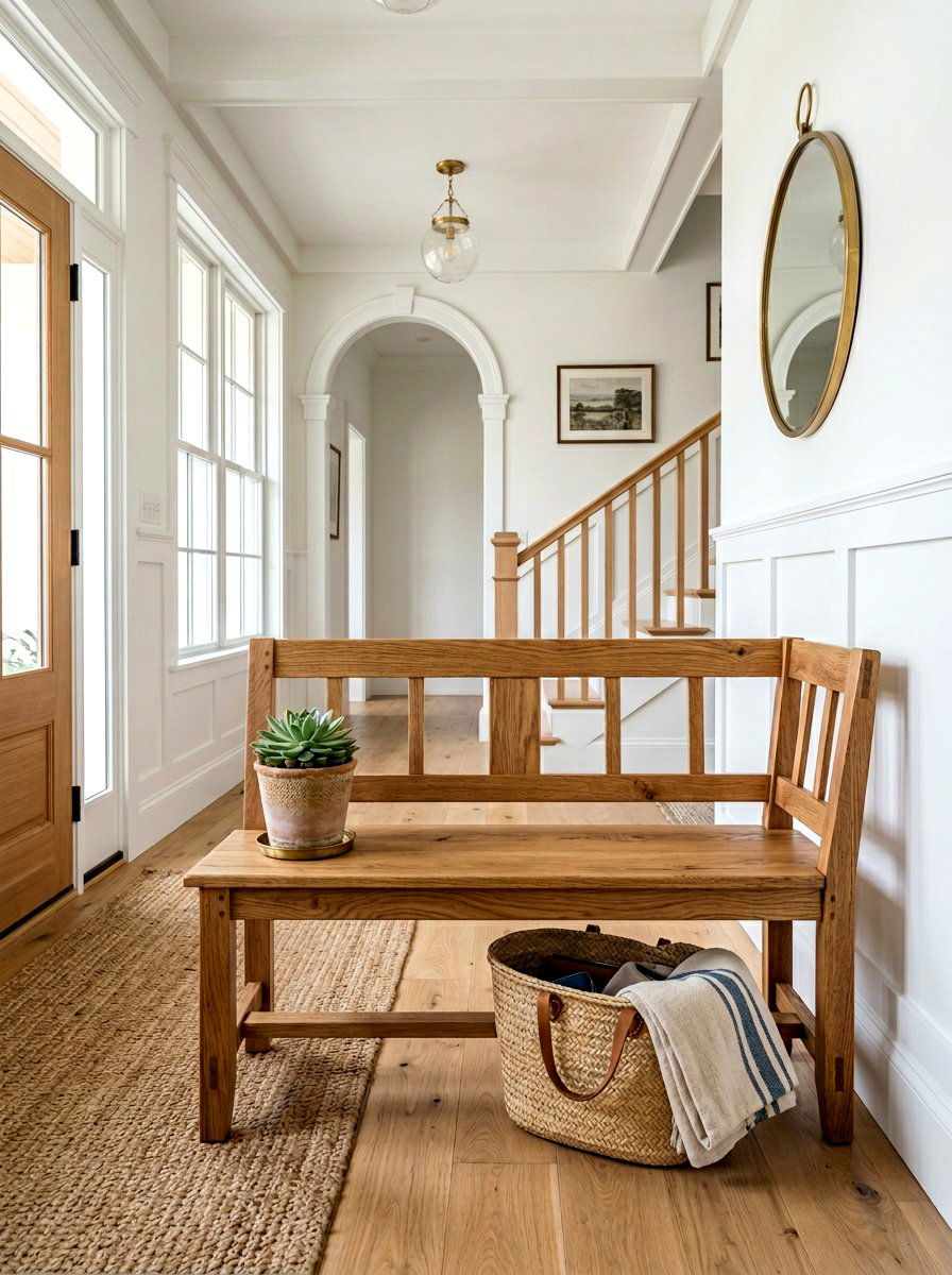 Natural Wood Bench - 25 Spring Foyer Decor Ideas