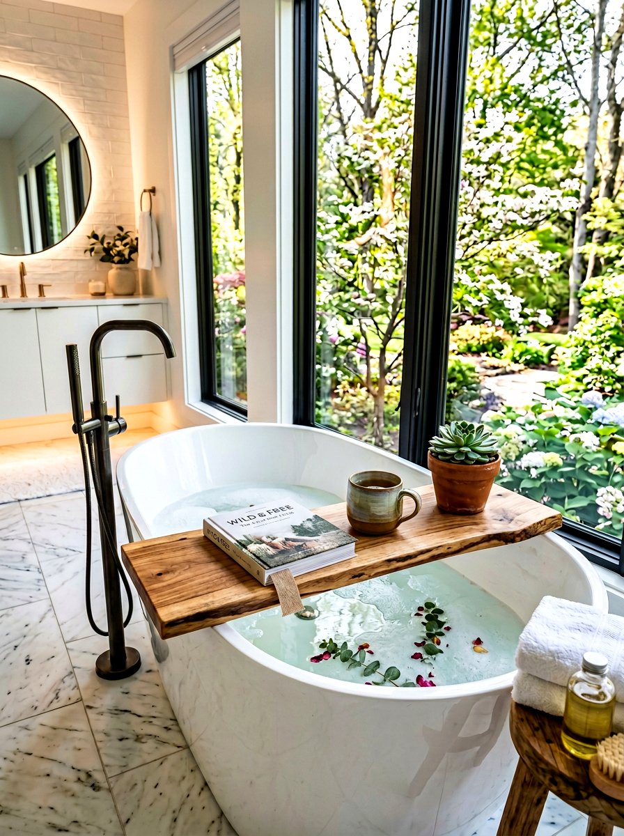 Natural Wood Caddy - 25 Spring Bathroom Tray Ideas