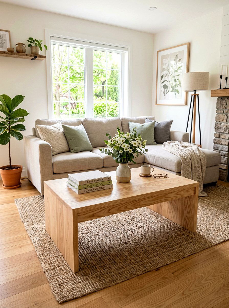 Natural Wood Coffee Table - 25 Spring Sitting Room Decor Ideas