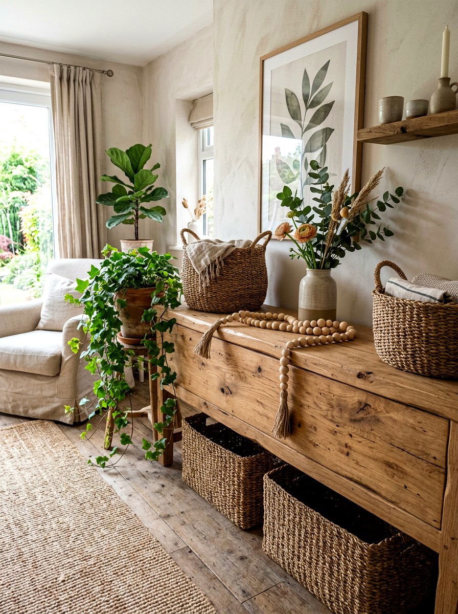 Natural Wood Texture - 25 Spring Sideboard Decor Ideas