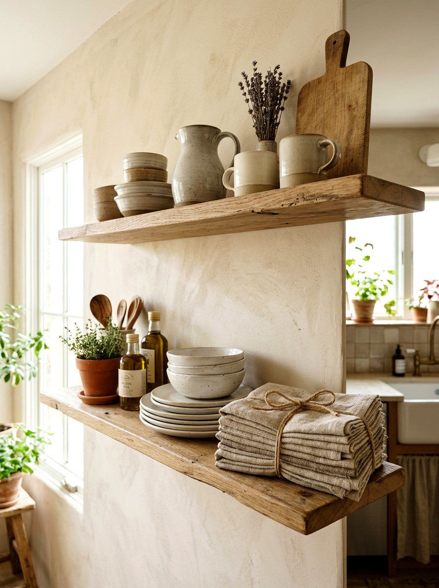 Natural linen napkins - 25 Spring Kitchen Shelf Decor Ideas
