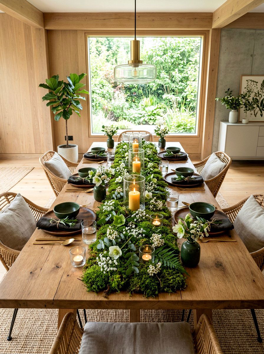 Natural moss and greenery table - 25 Spring Place Setting Ideas