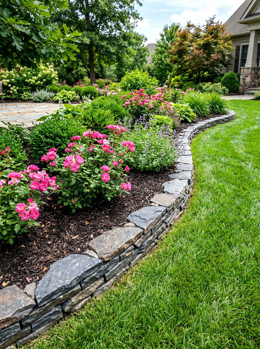 Natural stone edging - 25 Spring Front Yard Decor Ideas