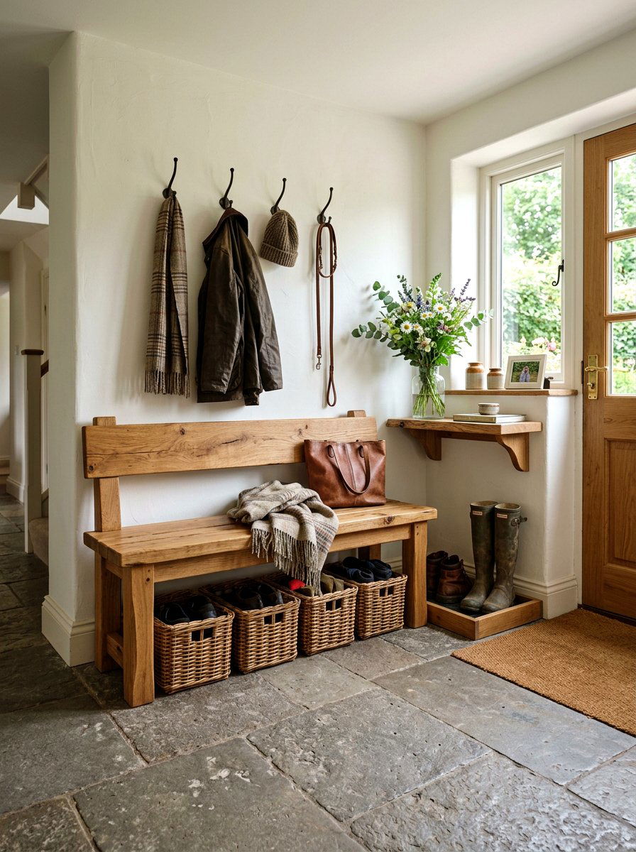 Natural wood bench - 25 Spring Mudroom Decor Ideas