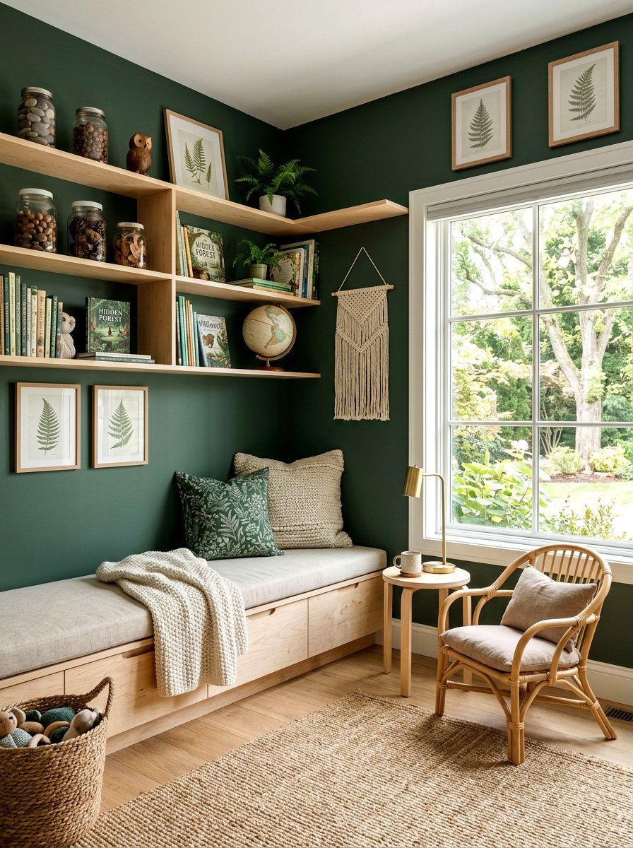 Nature inspired reading corner - 25 Spring Bookshelf Ideas for Kids
