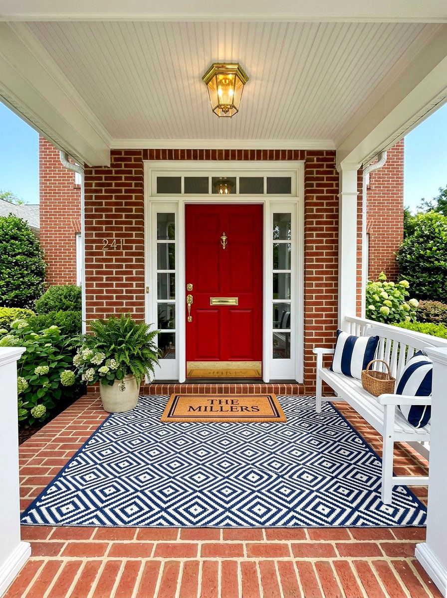 Navy And White Diamond Rug - 25 Spring Doormat Layering Ideas